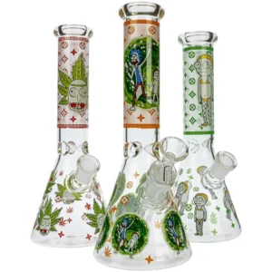 HILLSIDE GLASS 10″ GLOW RICK AND MORTY GRAPHIC BEAKER BONG, ASSORTED GRAPHICS